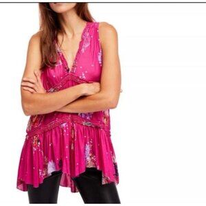 Free People Purple Haze Floral Sleeveless Tunic Top Large EUC